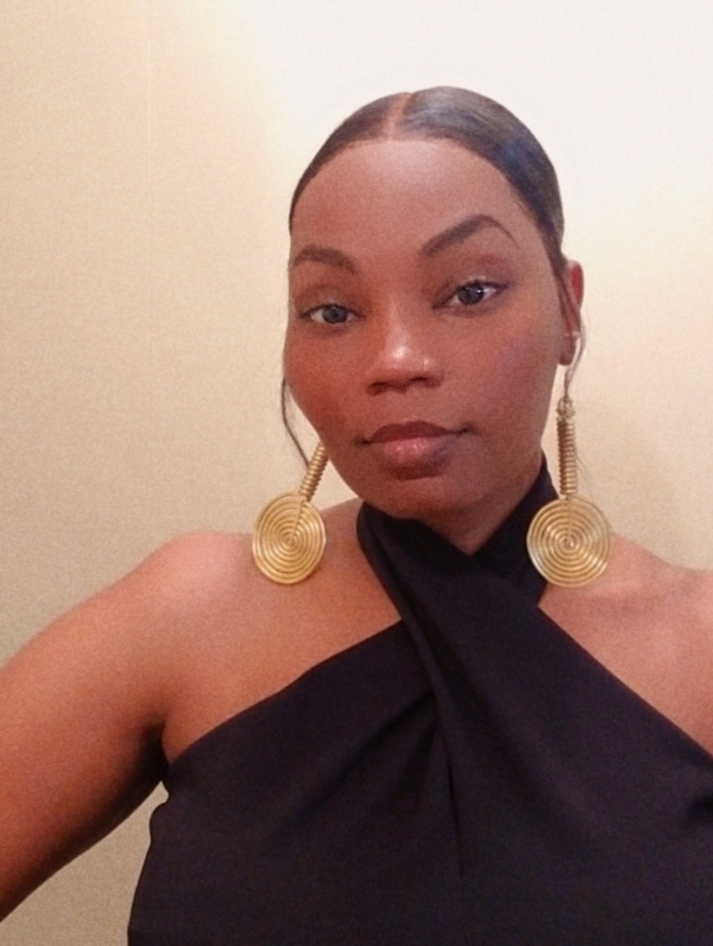 Extended Disc earrings, gold statement earrings, drop earrings, African earrings, wire jewelry, gold earrings, gift ideas, unique