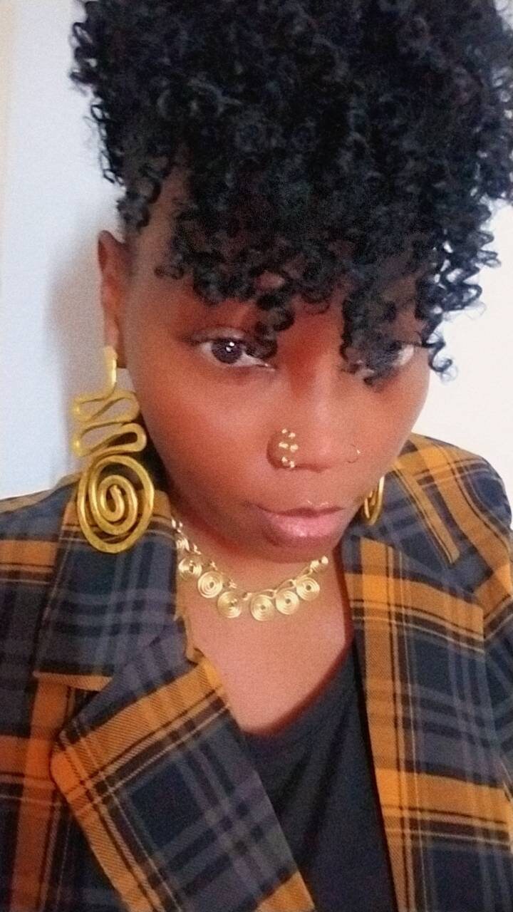 Very Large Swirl earring, deep yellow gold statement earrings, afrocentric, juneteenth, aluminum earrings, African earrings, boho earrings