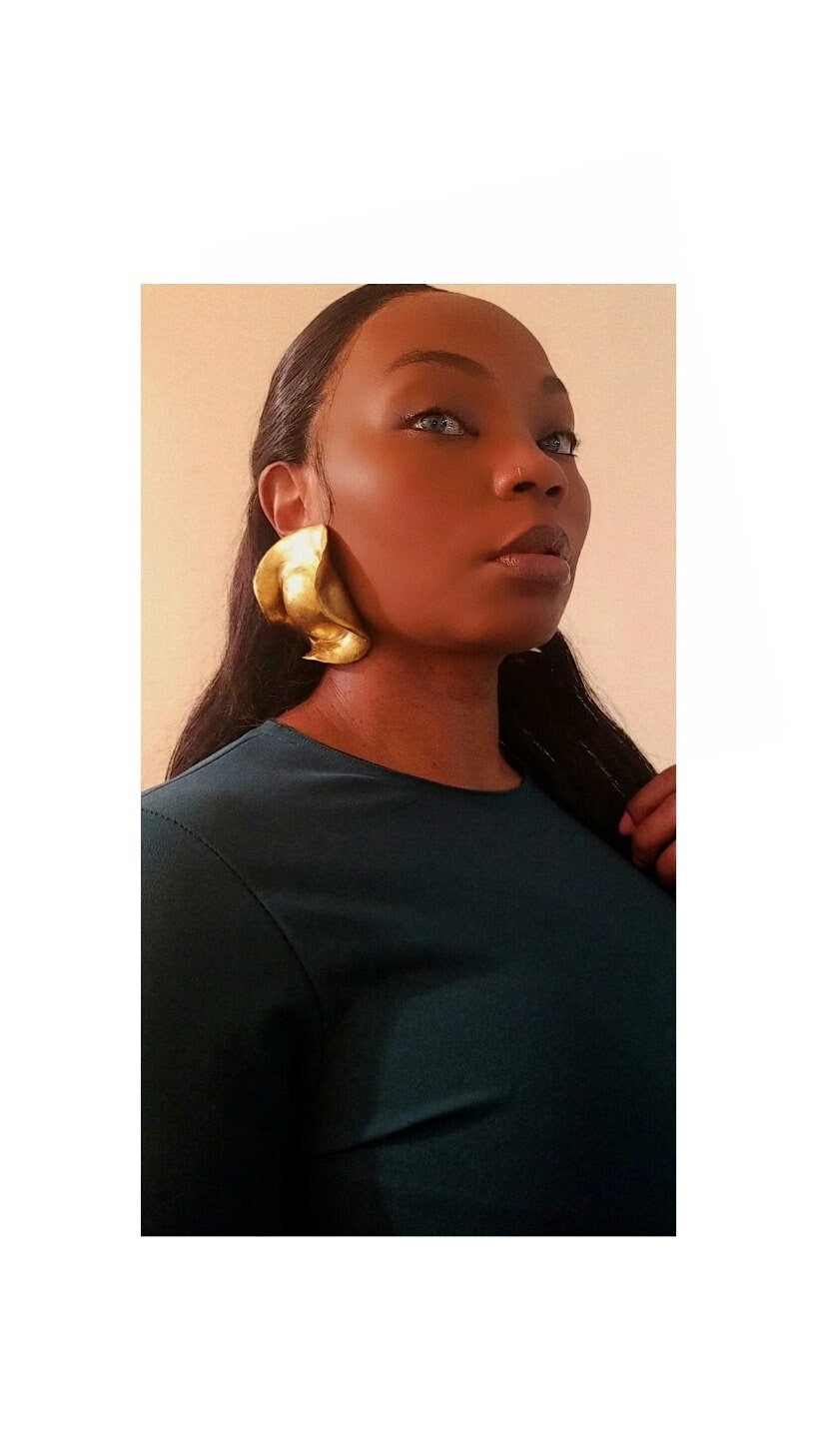Gold statement earrings african unique earrings large gold earrings gift ideas runway earrings polymer clay