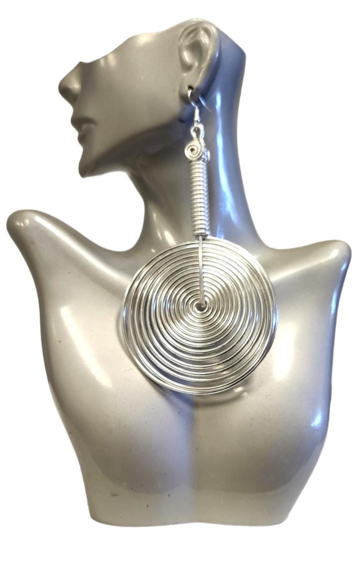 Light Gold Statement Earrings: 3" Extended Disc, Fashion Jewelry