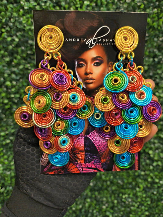Multicolor Chandelier spiral aluminum earrings rainbow mix