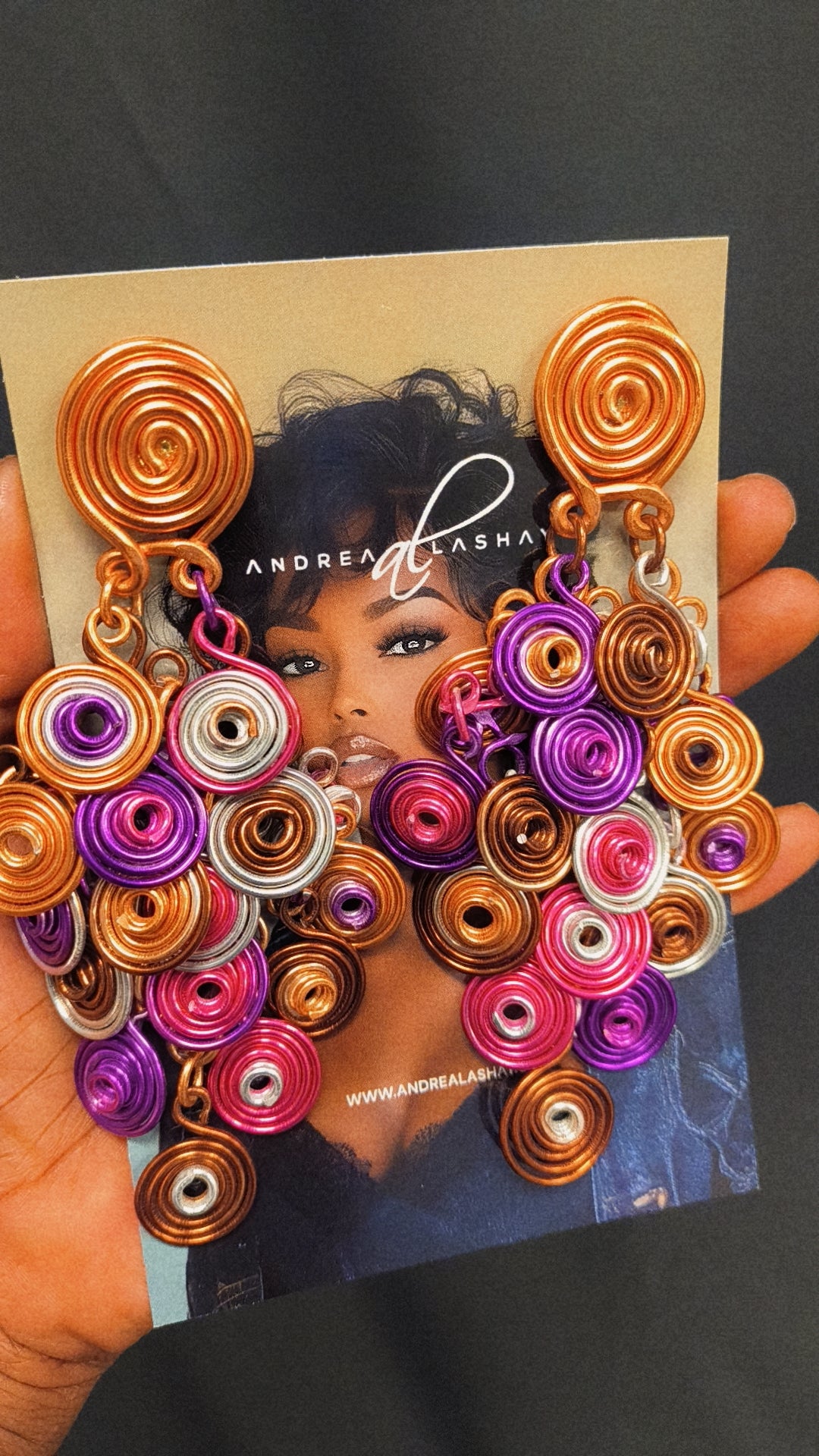 Multicolor Chandelier spiral aluminum earrings pink purple and silver mix