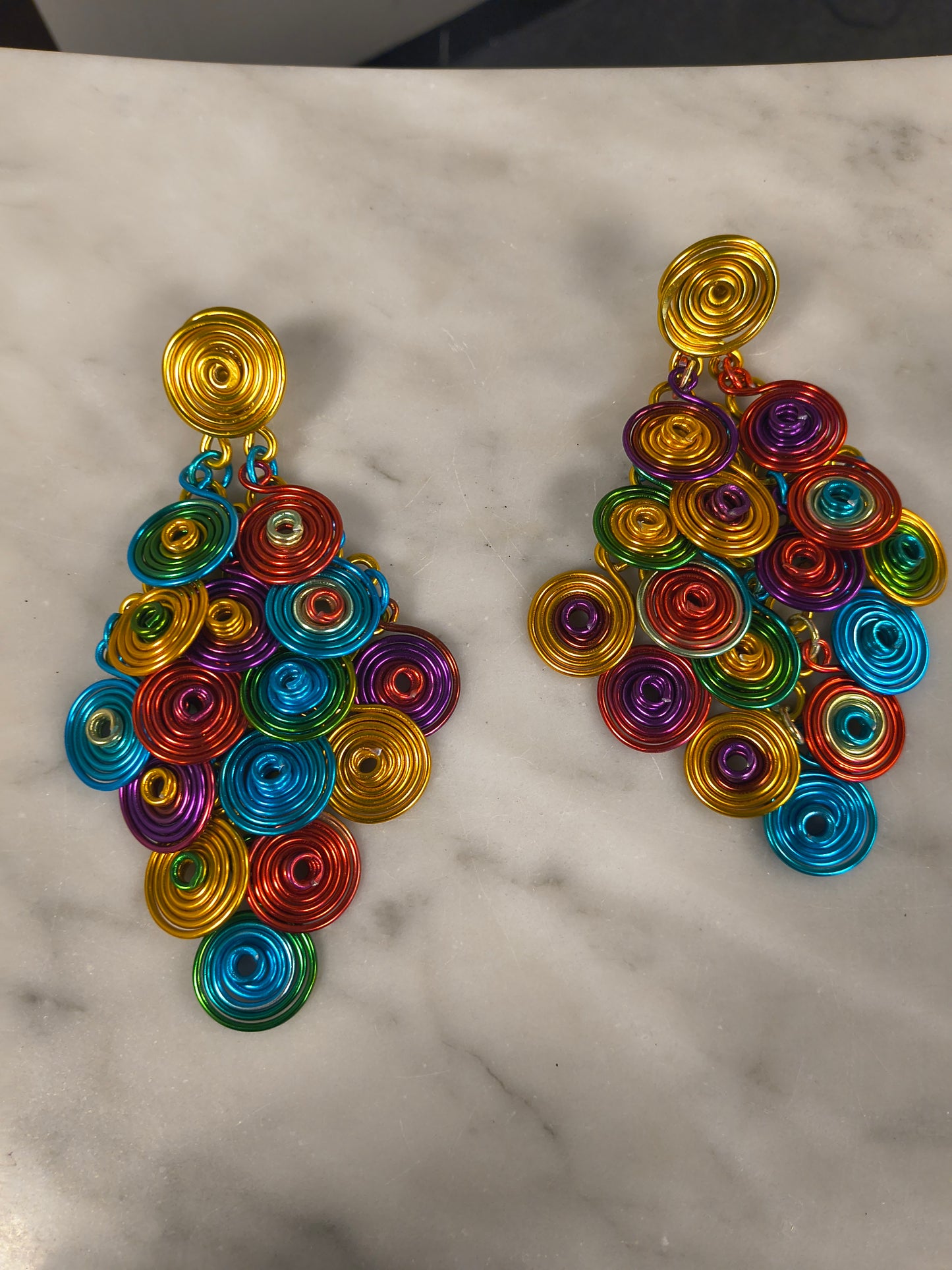 Multicolor Chandelier spiral aluminum earrings rainbow mix