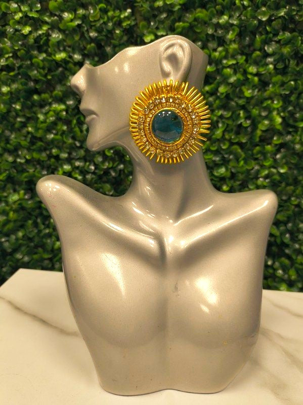 Luxeisha over size stud earrings( teal)