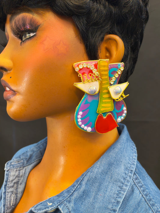 Abstract Faces Statement Earrings