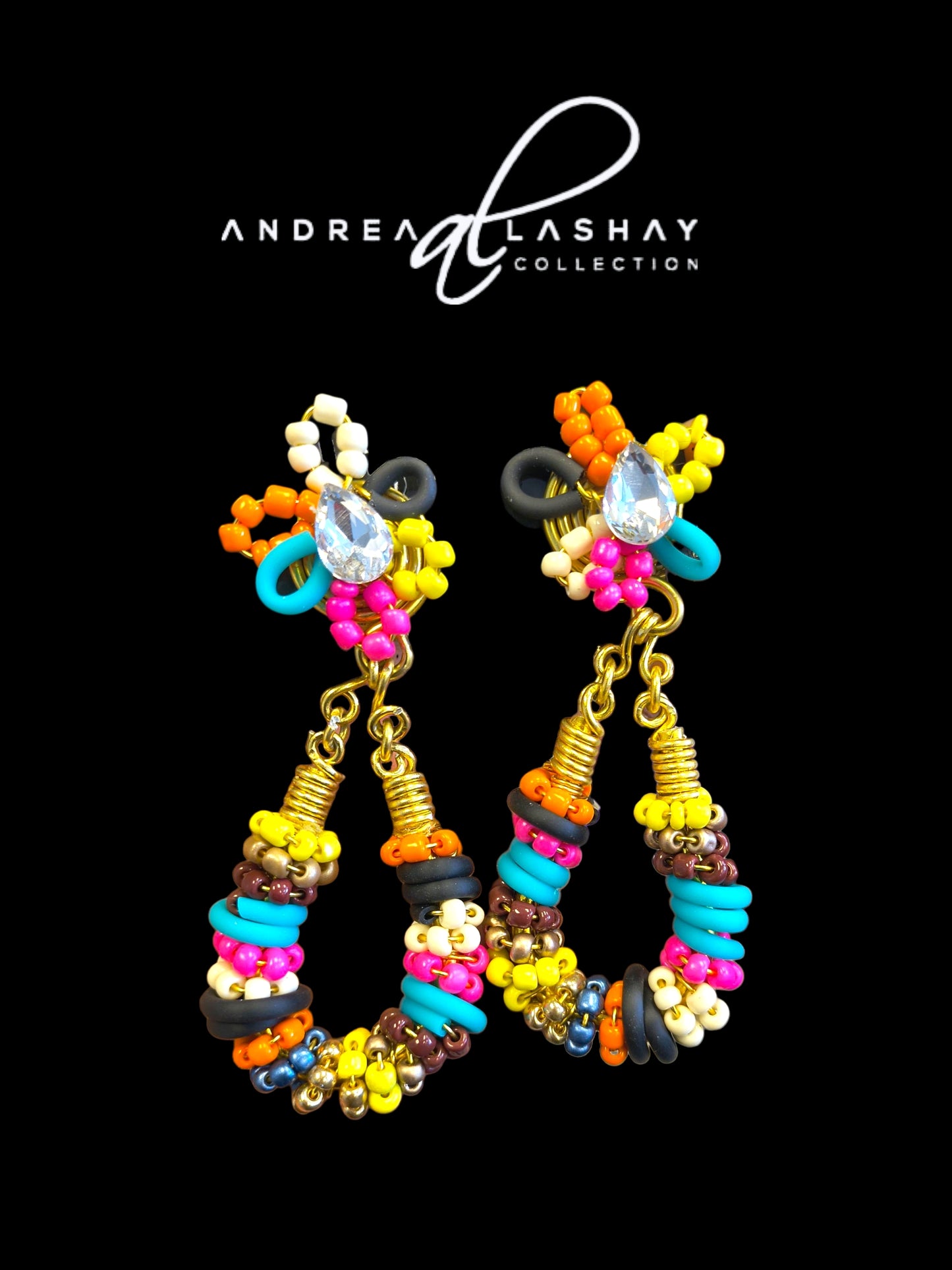 Multi-colored beaded gold hoop