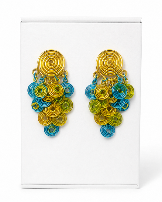 Multicolor Chandelier spiral aluminum earrings blue mix