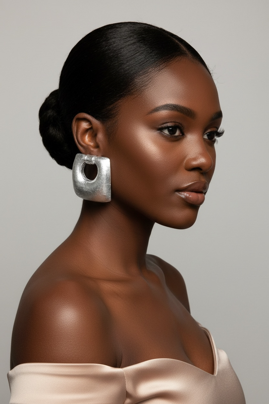 Chunky Stud  Square Earrings Silver