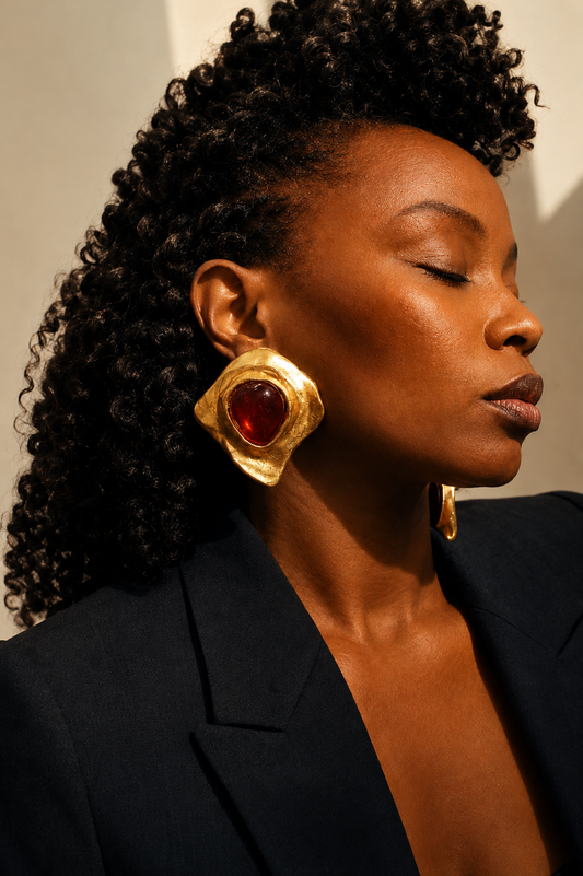 Gemstone Gold (red) Statement earrings