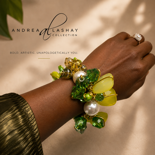 Beaded Bracelet and earring set green mix