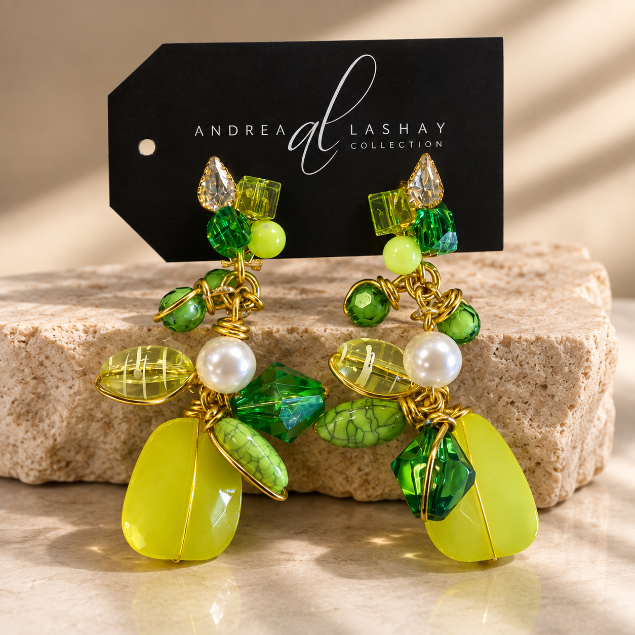 Beaded Bracelet and earring set green mix