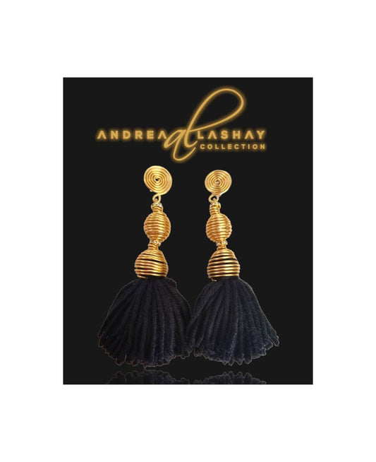 Black and gold/silver tassel earrings, statement earrings, tassel earrings, african earrings,
