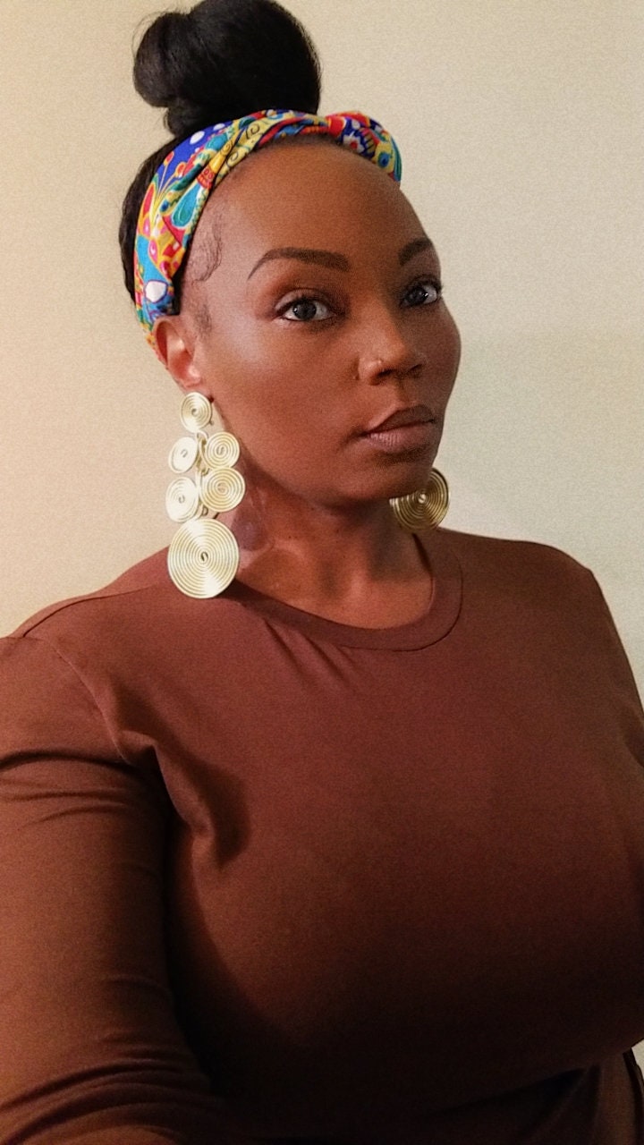 Gold Aluminum Disc Statement Earrings: Boho African Style