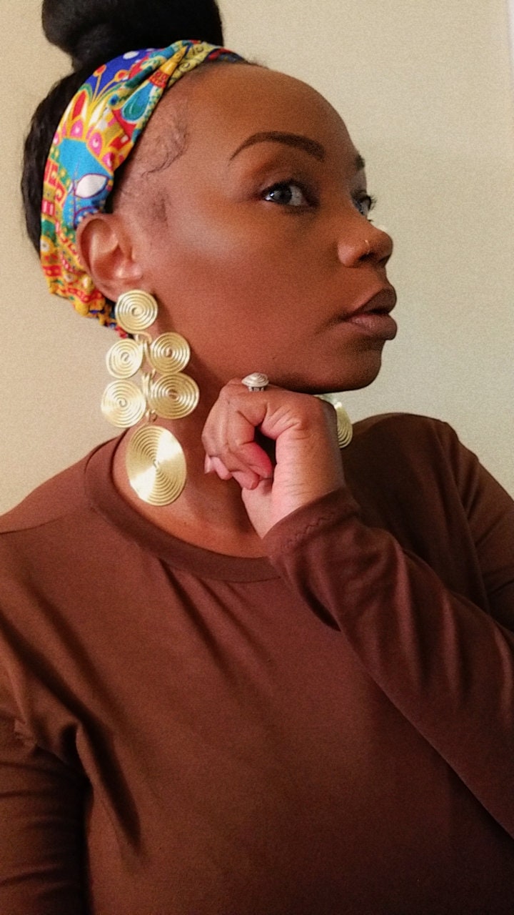 Gold Aluminum Disc Statement Earrings: Boho African Style