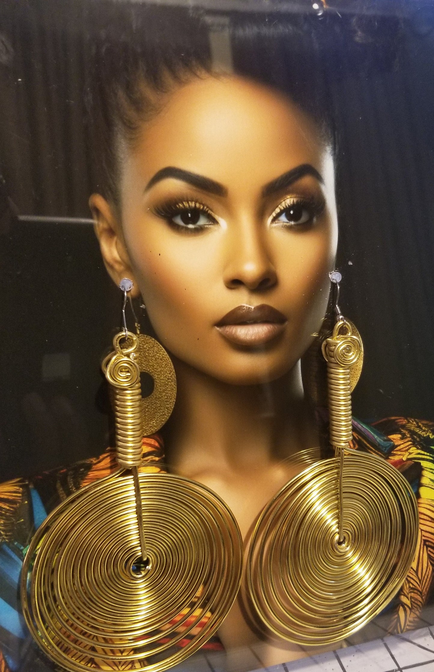 Light Gold Statement Earrings: 3" Extended Disc, Fashion Jewelry