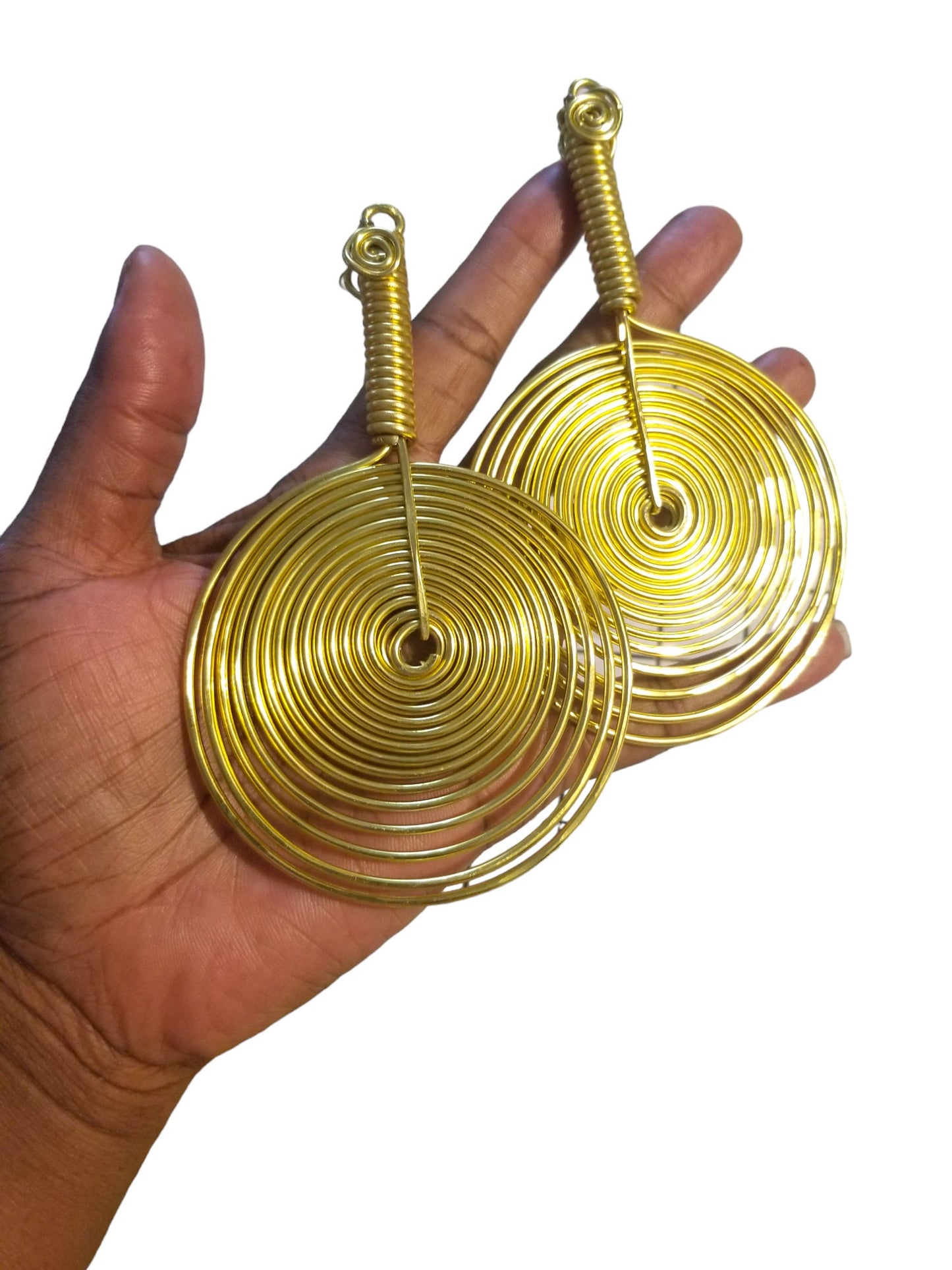 Light Gold Statement Earrings: 3" Extended Disc, Fashion Jewelry