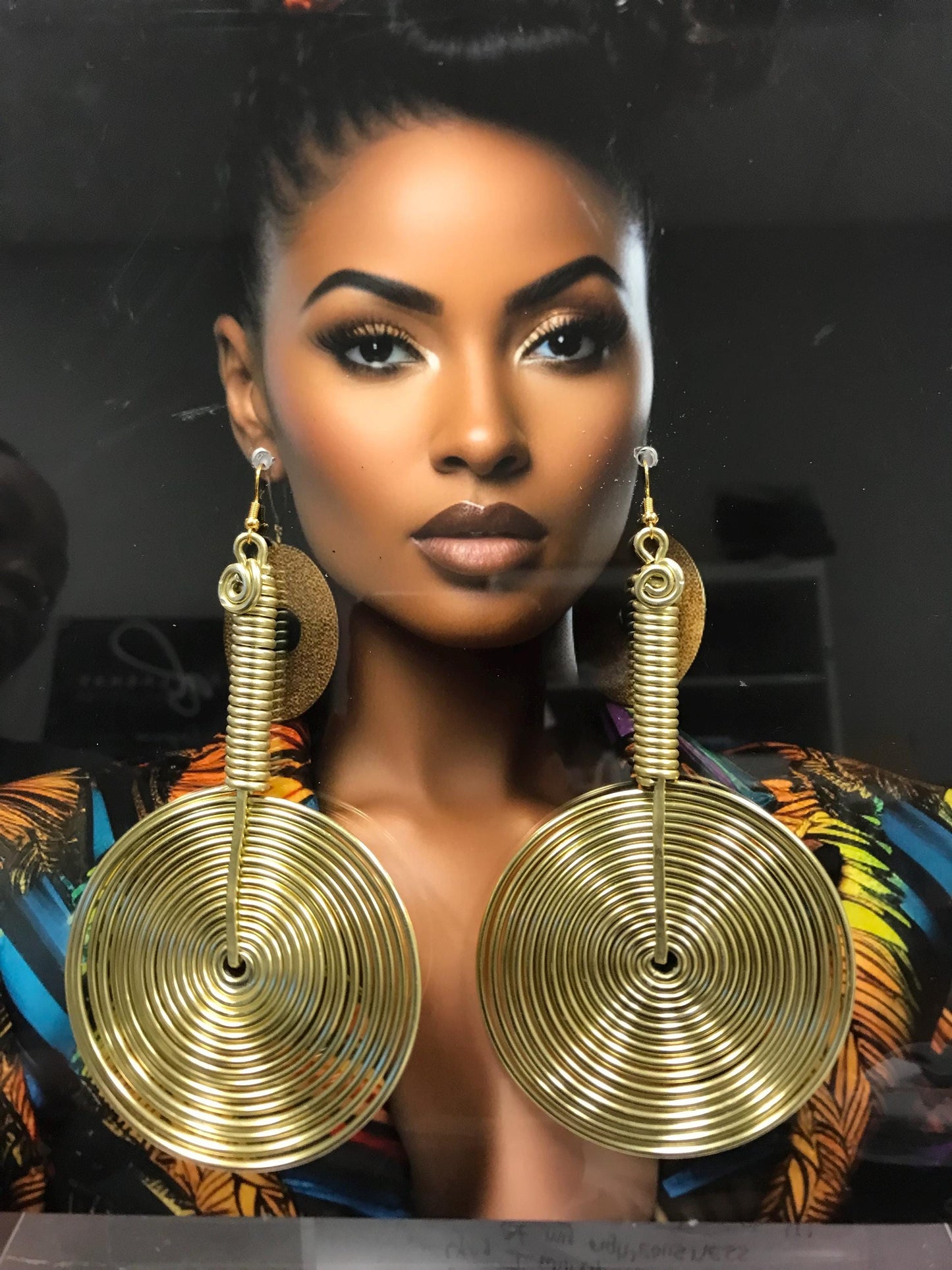 Light Gold Statement Earrings: 3" Extended Disc, Fashion Jewelry