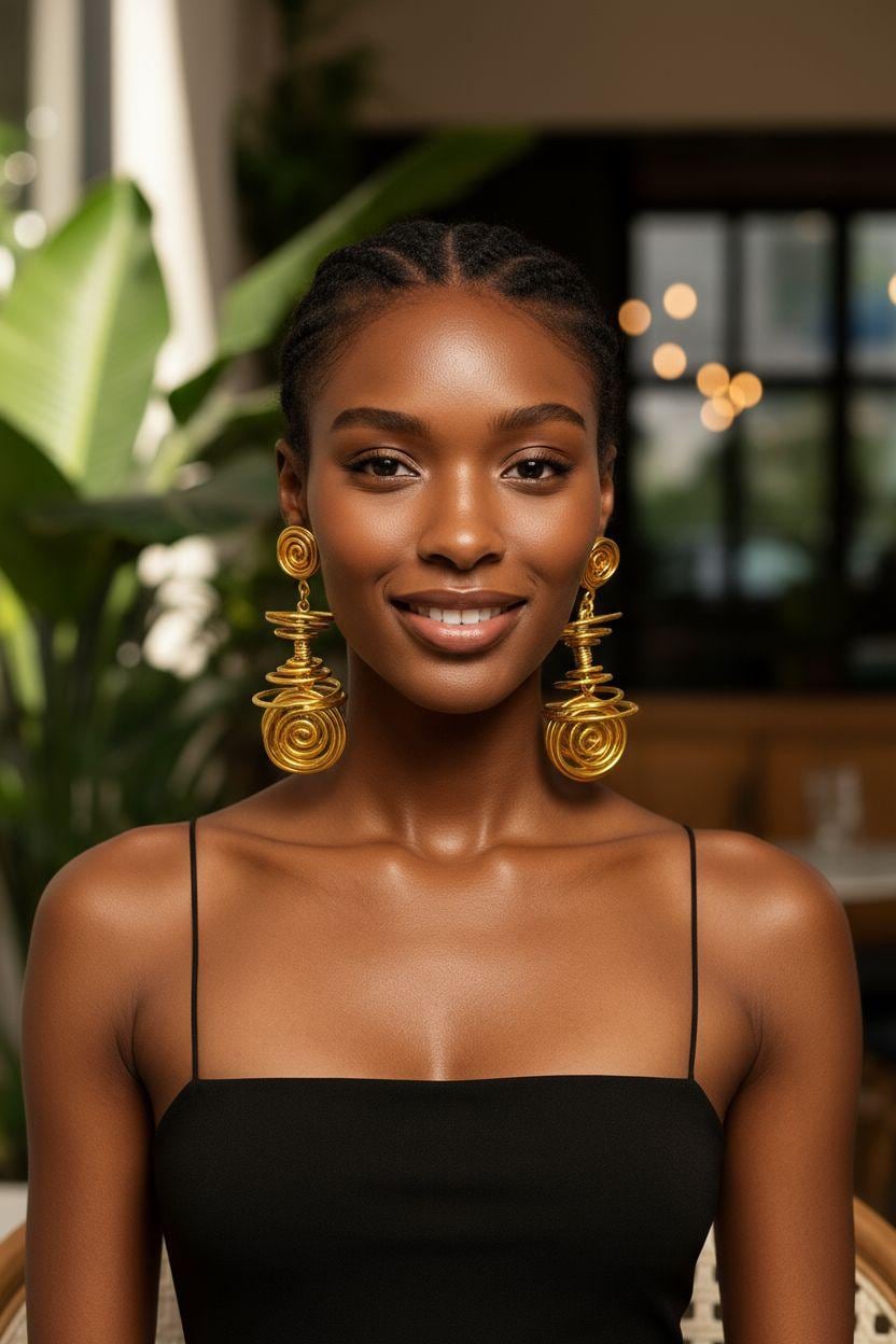 Gold Bold Spiral Statement Earrings: Afrocentric Boho Aluminum Jewelry