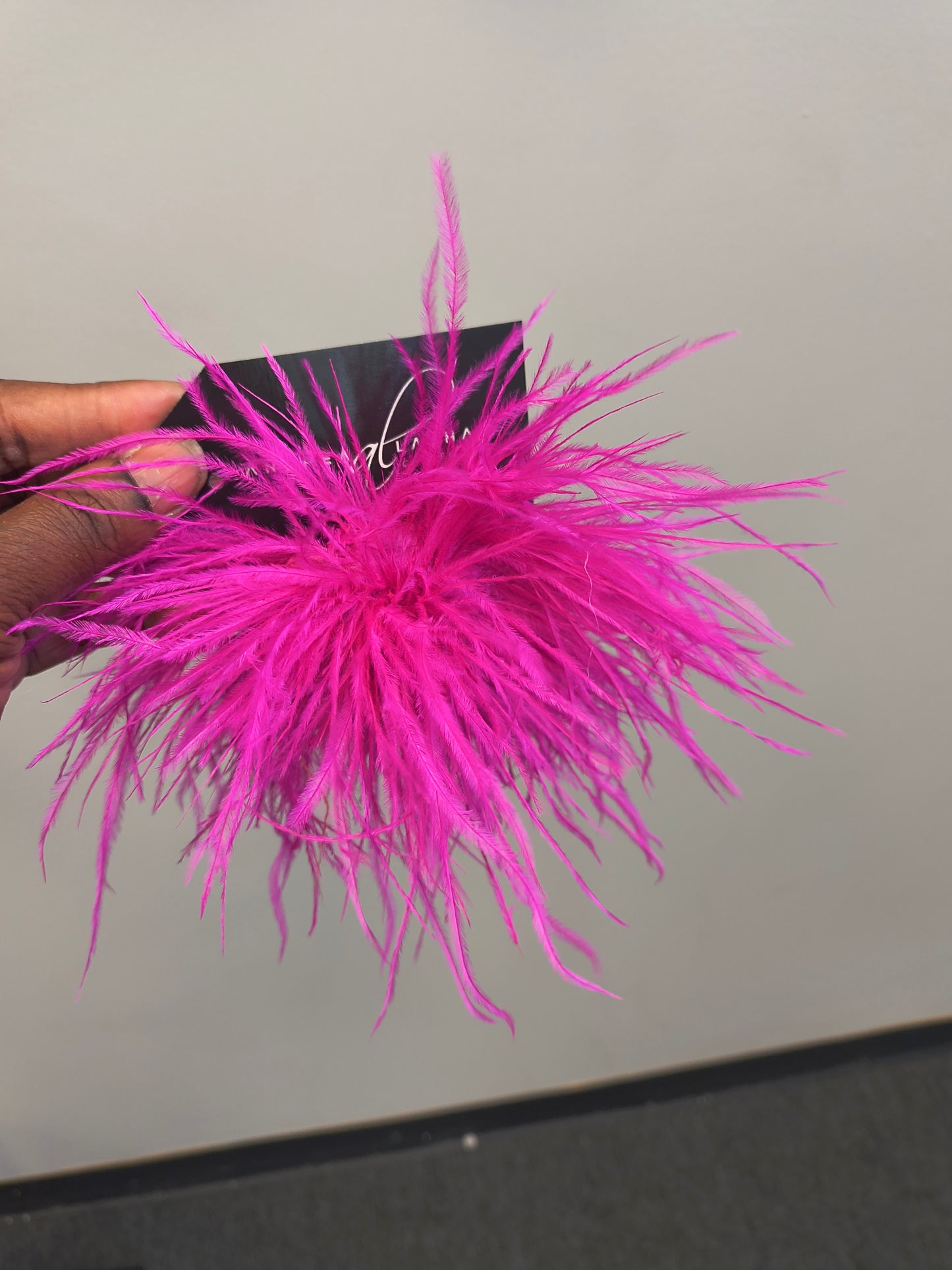 Ostrich feather brooch hot pink