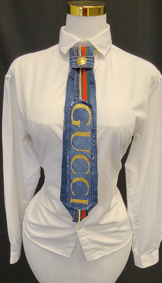 Glitter distressed denim tie