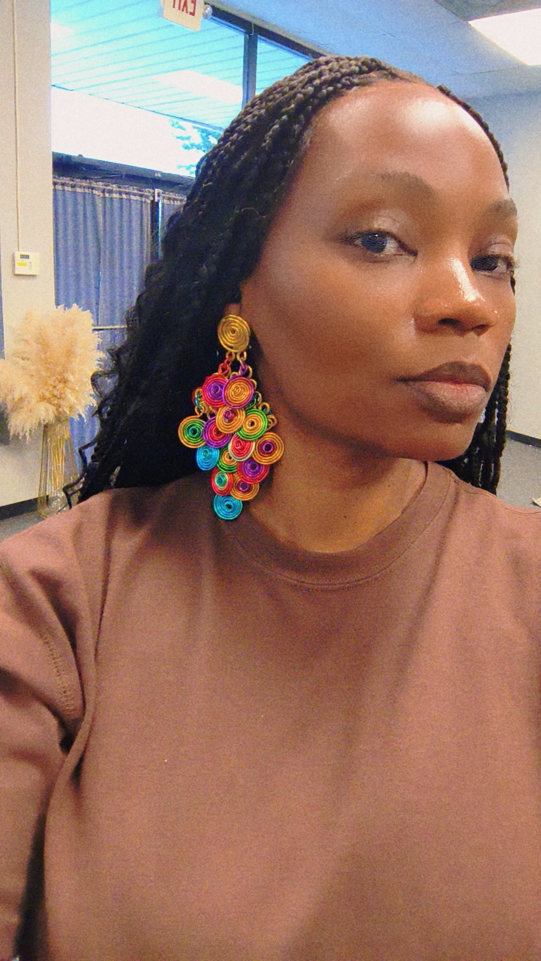 Multicolor Chandelier spiral aluminum earrings rainbow mix