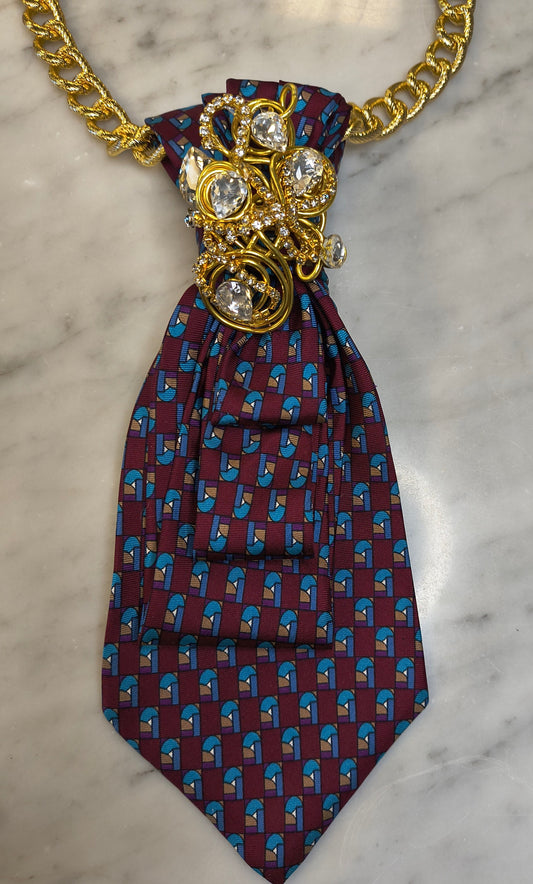 Burgundy and Turquoise pattern necktie